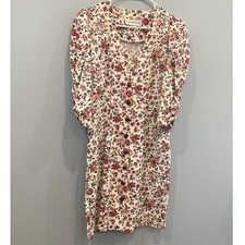 Vtg Womens Dress Sz S M White Pink Rose Cottagecore Feminine Romantic 90s 80s