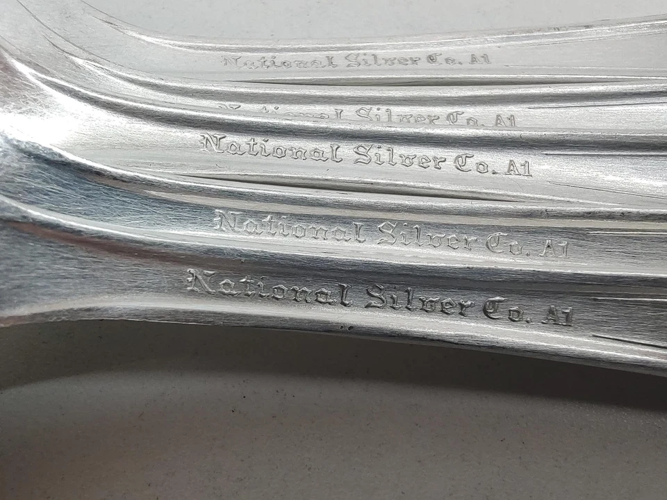 Juego de 5 cucharas sopera vintage National Silver Co A1 cubiertos de plata floral rosa Foto 4 de 4