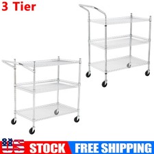 3Tier Heavy Duty Commercial Grade Utility Cart,Wire Rolling Cart with Handle Bar