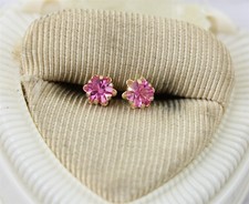 Vintage 14K Yellow Gold Pink Cubic Zirconia Stud Earrings Classic Luxury