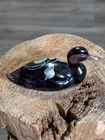 Vintage Fenton Amethyst Purple Glass Duck Figurine Hand Painted Floral Artist...