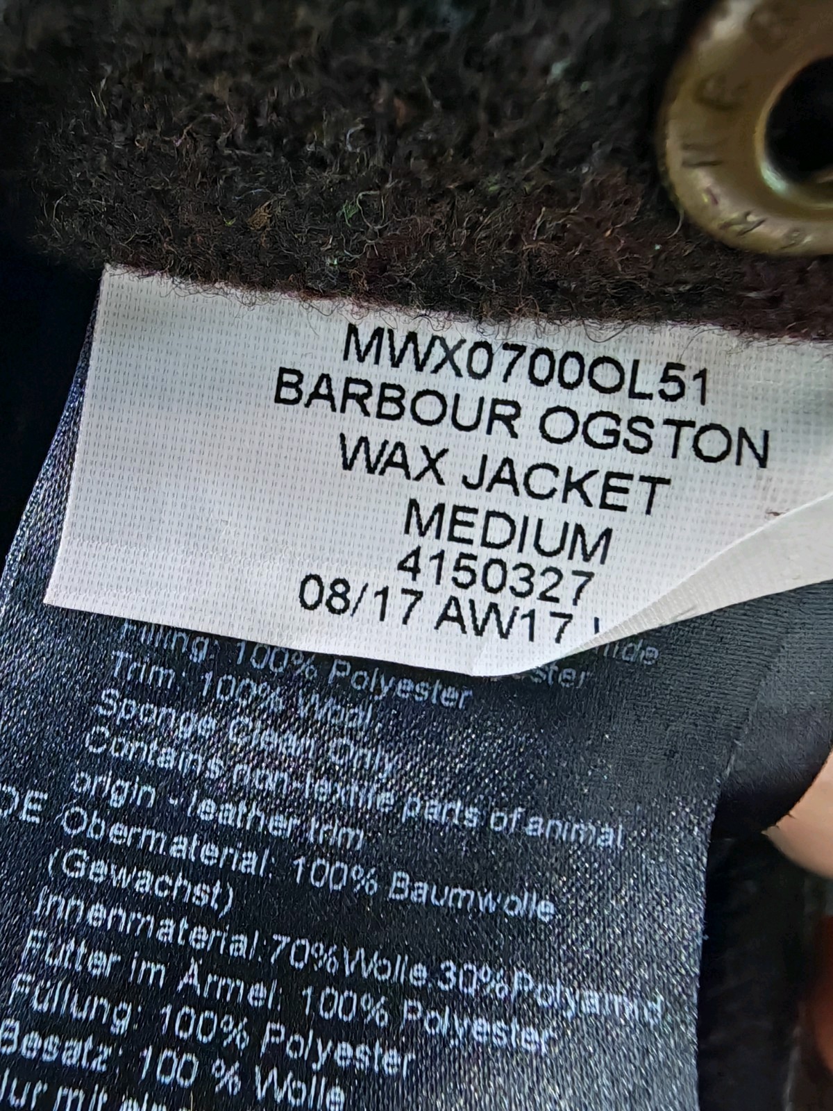 Barbour Ogston Men's Waxed Cotton Jacket Olive Green Medium Classic Tartan image 6