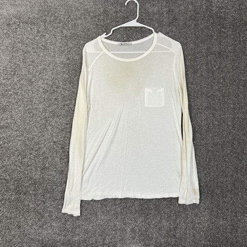 T By Alexander Wang Women’S White Long Sleeve Pocket T-Shirt Discolored Medium