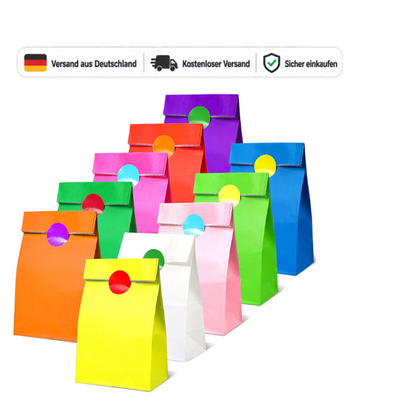 GeschenktüTen 50 StüCk Bunte PapiertüTen FüR Kindergeburtstag 8X24 Cm Chepula-image