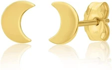 Solid 14k Yellow Gold Polished Small Crescent Moon Stud Earrings