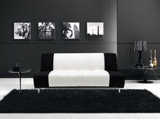 DIVANO LETTO 3 POSTI RECLINABILE SALOTTO MICROFIBRA BIANCO E NERO SOFA SOGGIORNO