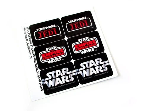 Custom Star Wars Vintage Kenner Han Solo Laser Pistol stickers - 3 sets!