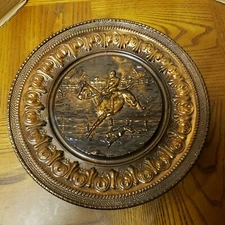 Vintage Copper Plates Fox Hunt & Horse Drawn Cart Wall Art Made in England 12"