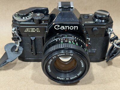 Canon AE-1 35mm Black Film Student Camera W/ 50mm F/1.8 FD Lens
