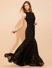 Halston Heritage Floral Organza Jacquard Evening Gown SZ 6 Black  $695