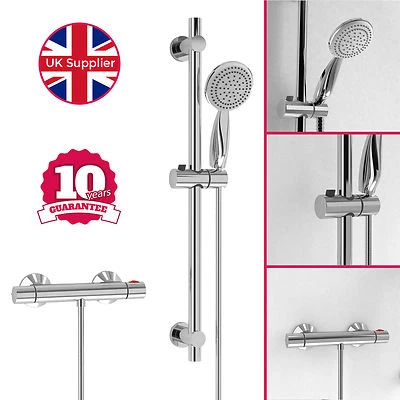 GEMMA CHROME ROUND THERMOSTATIC VALVE HANDSET SLIDER RAIL KIT SHOWER MIXER