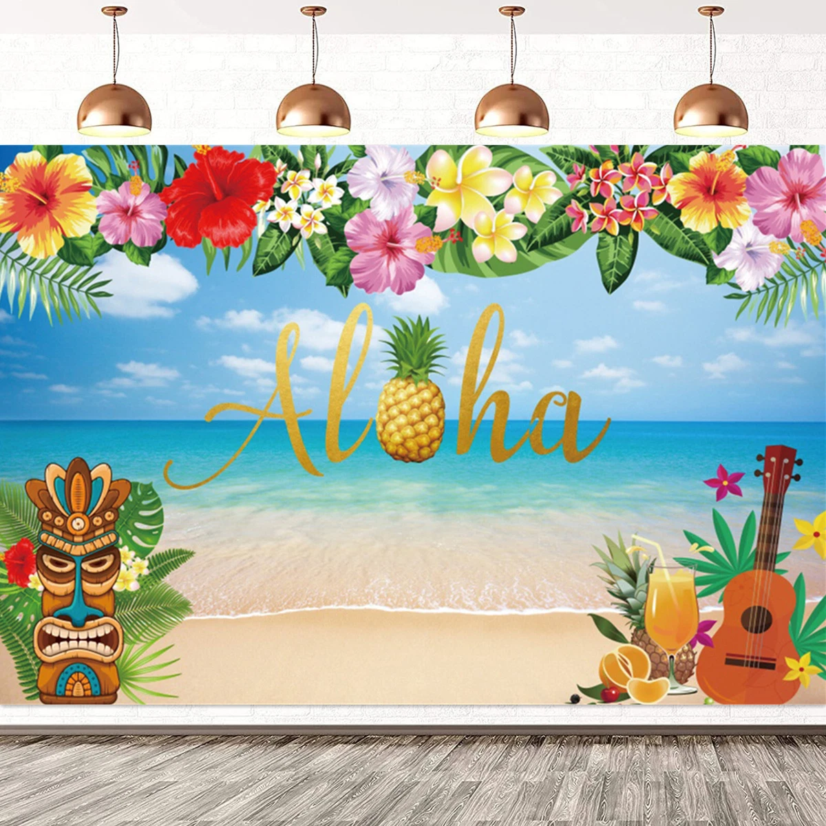 Summer Aloha Luau Backdrop Tropical Hawaiian Beach Party Photo Background  Banner | eBay