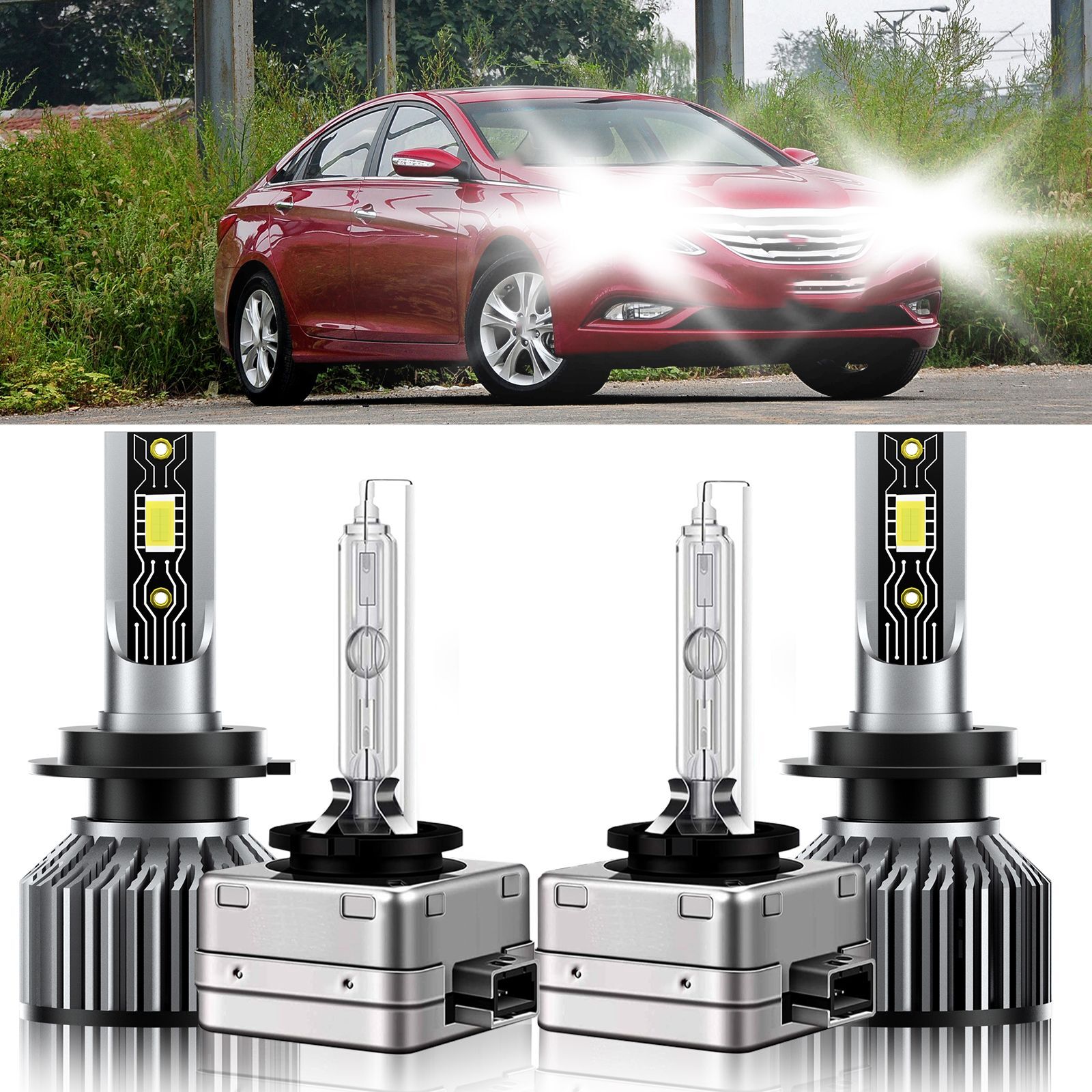 H7+D1S LED HID Headlight CSP Bulb High Low Beam For Hyundai Sonata 2014-2014