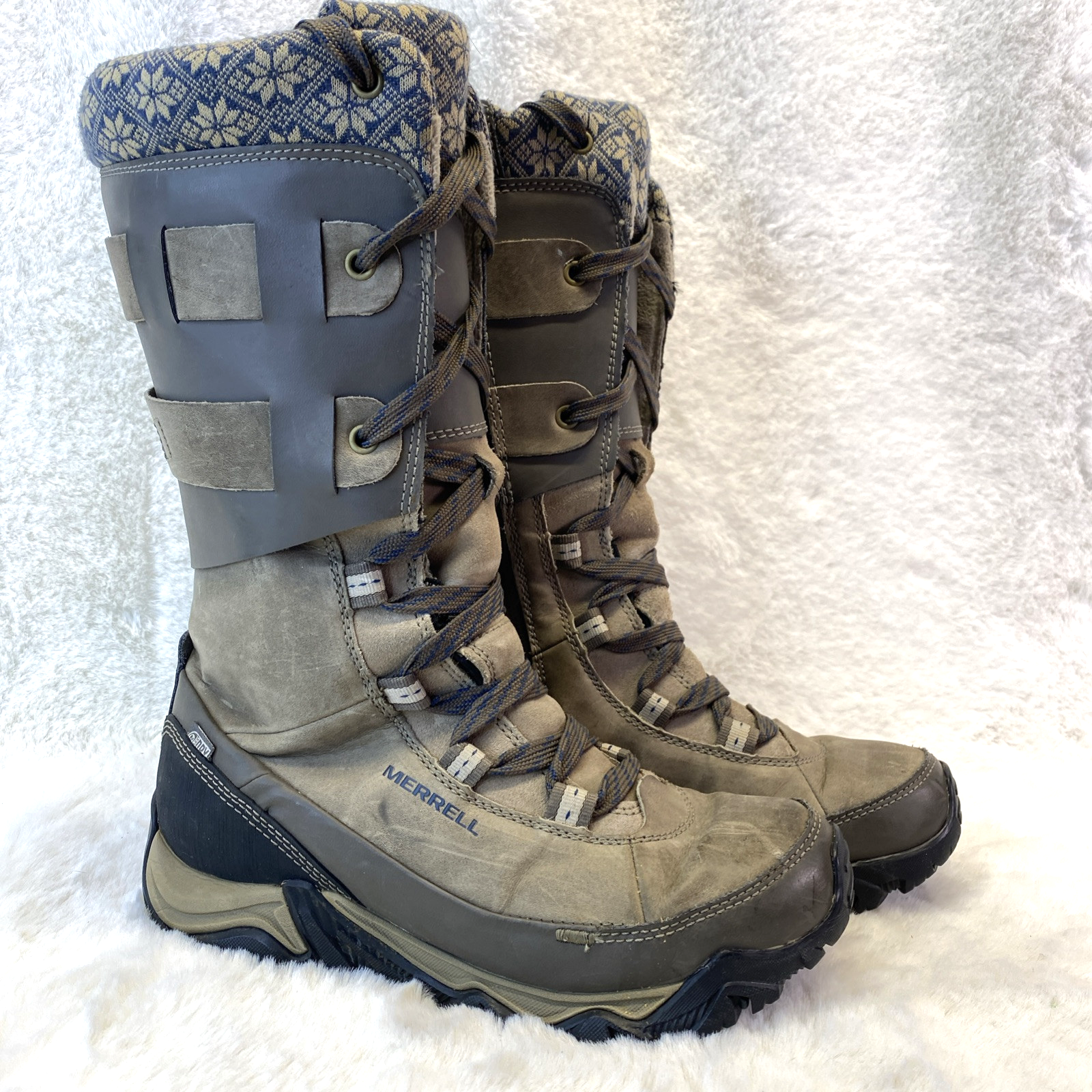 Stivali donna Merrell alti boulder impermeabili presa ghiaccio isolati stringati zip taglia 6