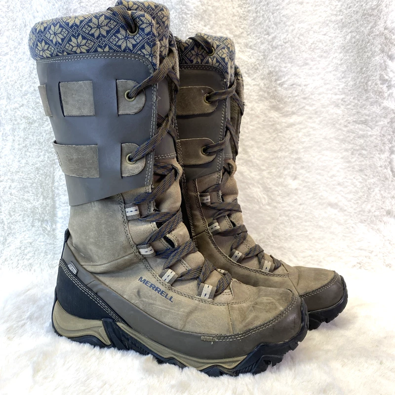 merrell tall waterproof ice grip insulated lace up zip boots