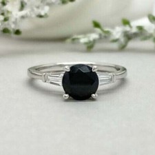 2 Ct Round Cut Black Diamond 14k White Gold Finish Three Stone Engagement Ring