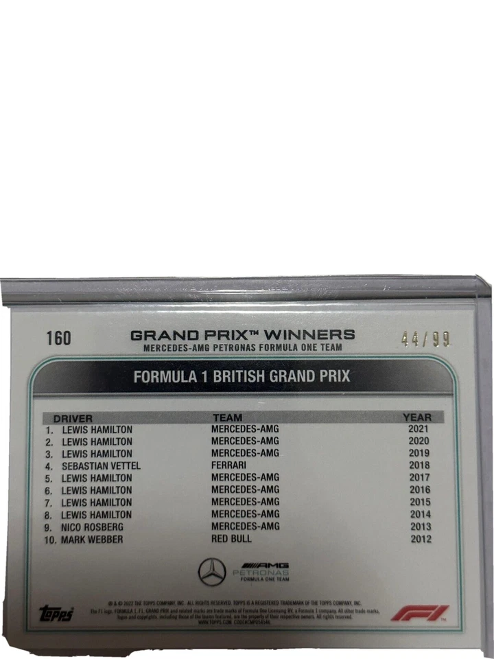 Lewis Hamilton 2022 Topps #160 Formula 1 #44/99 - Image 2 of 2