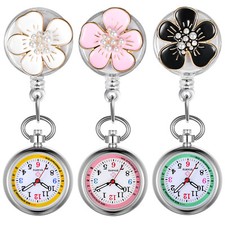 Retractable Flower Clip-on Lapel Hanging Quartz Stethoscope Nurse Pocket Watch
