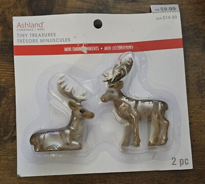 New in Pkg Ashland Tiny Treasures Christmas Mini Figurines 2 Reindeers 2021