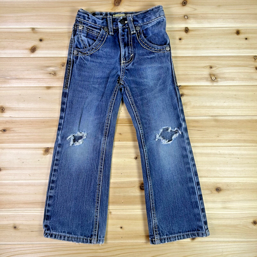 Wrangler 20X Jeans Boys 5 Slim Distressed Straight Leg Denim Blue Jeans
