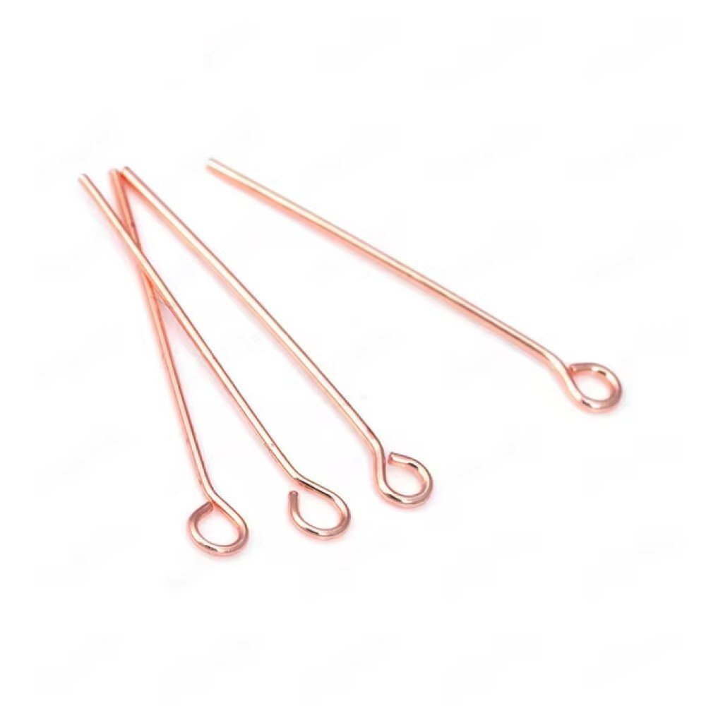 Eye Pins Rose Gold Jewellery Findings  - 30mm x 0.8mm (21 Gauge) - Pack of 100