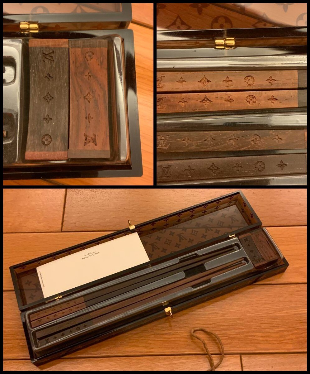 Par de palillos LOUIS VUITTON Monograma LV Japón 25 Aniversario Regalo donde caja