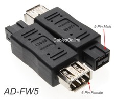 9-Pin 1394b Male to 6-Pin 1394a Female Firewire Adapter, CablesOnline AD-FW5