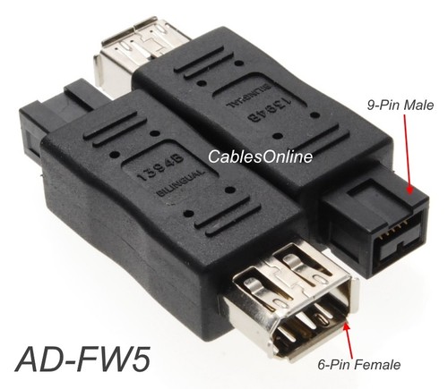 9-Pin 1394b Male to 6-Pin 1394a Female Firewire Adapter, CablesOnline AD-FW5 - Picture 1 of 3