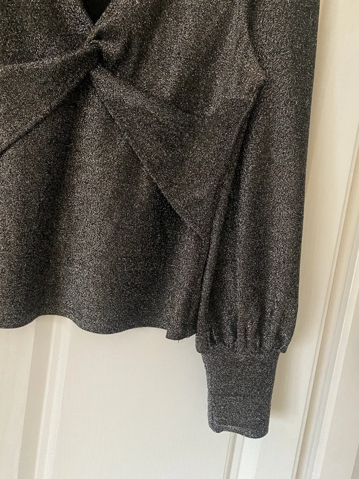 BODEN Twist Front Jersey Sparkle Top UK 18 Black Silver Glitter New - Image 3 of 4