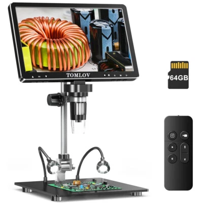 TOMLOV DM9 Max 10.1" IPS HDMI Digital Microscope 1500X 20MP Soldering Microscope