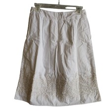 Talbots Size 6 Skirt Cotton Lined White Embroidered Knee Length Modest Classic