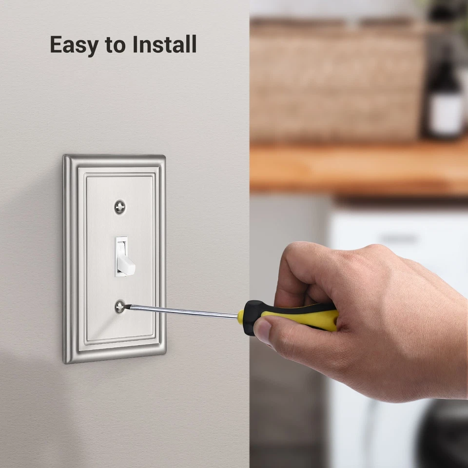 DEWENWILS 4Pack Wall Plates, Brushed Nickel Light Switch Cover Metal Face Plate - Image 4 of 4