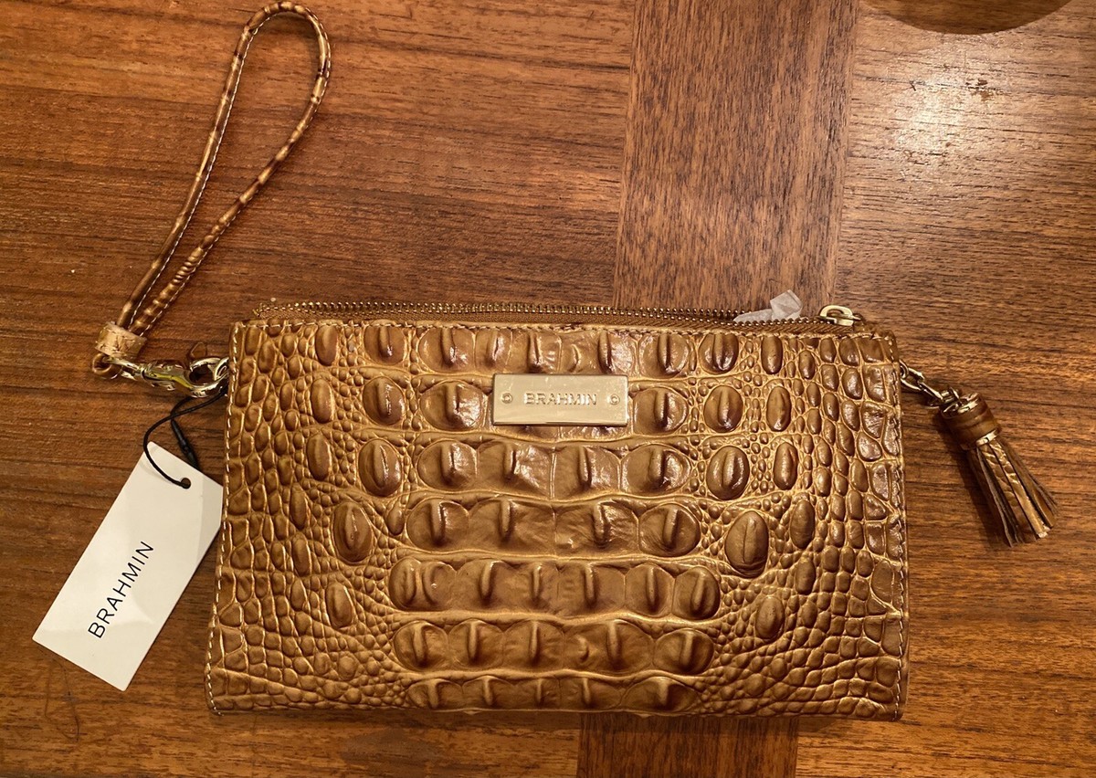 Brahmin Millie Leather Wristlet Clutch Croc Embossed with Detachable  12