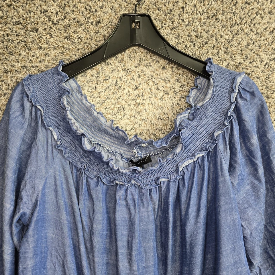 Blusa Lane Bryant Top Mujer Plus 18/20 Azul Cambray Fuera del Hombro Damas Foto 4 de 4