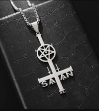 Satan Inverted Cross 666 Pentagram Necklace Stainless Steel Gothic Satanic Devil