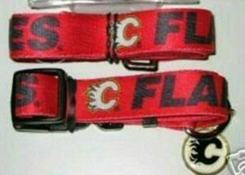 JUEGO DE MASCOTAS CALGARY FLAMES COLLAR PERRO CORREA ETIQUETA DE IDENTIFICACIÓN EXTRA XS PEQUEÑO MEDIANO GRANDE - Imagen 3 de 5