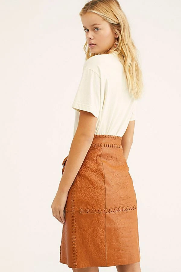 Falda Free People Nueva con Etiquetas Talla 26 Cuero con Cinturón Nueva Foto 4 de 4