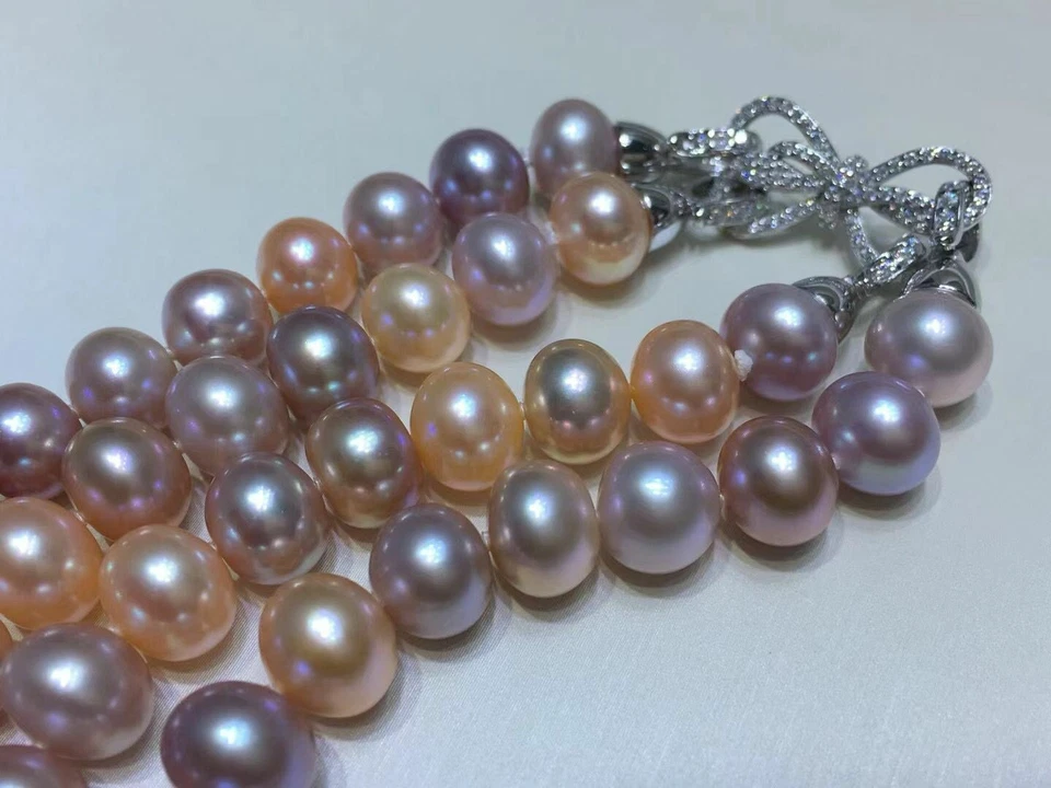 Precioso collar de perlas multicolor mar sur 8-9 mm 18"19"(MR) de dos hebras Foto 4 de 4