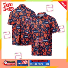 Pattern Orange Hibiscus Flower Chicago Hawaiian Shirt With Pockets 3D S-5XL