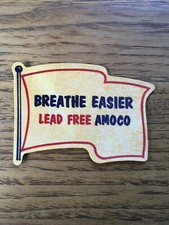 Vintage Amoco Sticker Decal "Breathe Easier Lead Free Amoco" Gasoline Ad