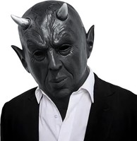 Teufelsmaske FüR Halloween, Realistisch, Aus Latex, Mit HöRnern – Schwarz