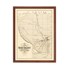 Old Map of Kern County, CA 1877 - Vintage California Art