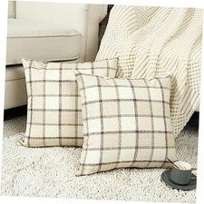 Pack of 2 Faux Linen Buffalo Check Throw 26" x 26" Pack of 2 Check-beige