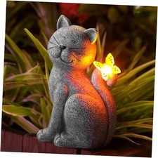 9.76 inch Solar Cat Outside Decor for Garden Outdoor Statues with Butterfly