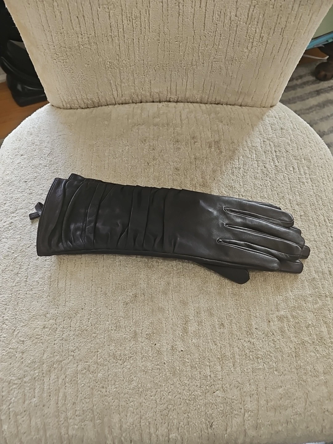 Womens Worthington Brown Full Real Leather Gloves with Ruched Effect Size M