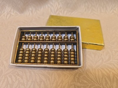 Vintage Brass Small Mini Pocket Travel Student Abacus With Box