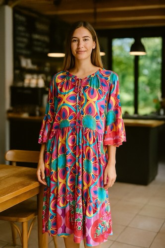 Made In Italy boho Ibiza Oversized Kleid Bunt 36 38 40 Neu!