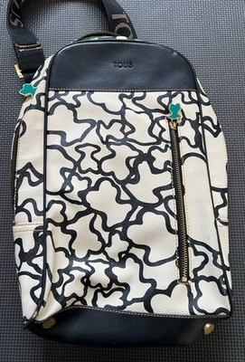 Tous Kaos Printed Leather Single Strap Crossbody Backpack Black And White