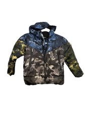 Nike Boys Puffer Coat Size 5 To 6 Camo Blue Black Just Do It Embroider Jacket
