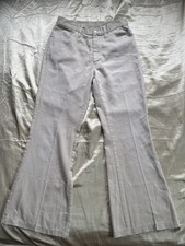 Vintage 70s Style High Rise Flare Leg Pants Beige Stretch Twill Trousers Boho